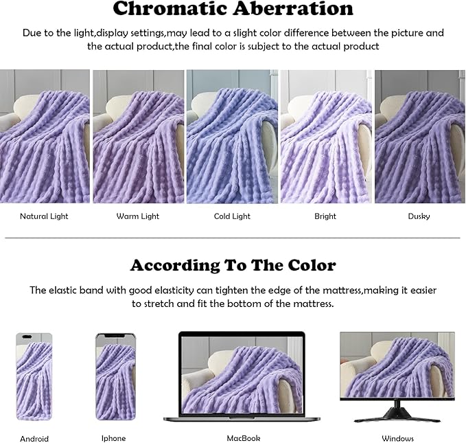 NEWCOSPLAY Faux Fur Twin Blanket Lavender Bubble Blanket Thick Warm Soft for Couch Sofa Bed 550GSM (Lavender, Twin(60"x80"))