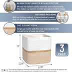 NaturalCozy Storage Cubes 11 Inch Cotton Rope Woven Baskets for Organizing, 3-Pack | Cube Storage Bin | Square Storage Baskets for Shelves Organizer, Classroom, Kids Toy Bins, Closet, Baby Nursery