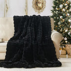 Lotus Karen Faux Fur Blanket - Black Twin Size, Big Bubble Rabbit Fluff, 60x80 Inches