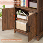 70in Tall Bookshelf 5 Tier Bookcase with Barn Doors and Adjustable Shelves, Brown Farmhouse Book Shelf with Storage Cabinet, Wood Freestanding Display Bookshelves for Bedroom, Kitchen (2PCS)