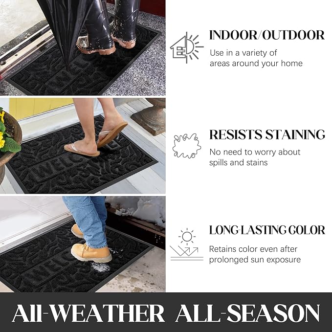 Yimobra Welcome Mat Outdoor, 36x24 Waterproof Door Mat Outside Entrance, All-Weather Non Slip Front Door Mat, Low-Profile Entryway Mat Indoor, Porch and Patio, Black