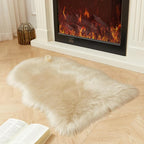 AMTOVO Faux Fur Rug, Beige Small Area Rug, Fluffy Sheepskin Rug, Fuzzy Ultra Soft 2 x 3 ft Shag Rugs for Bedroom Sofa Throw Cushion Room Decor, Sheepskin