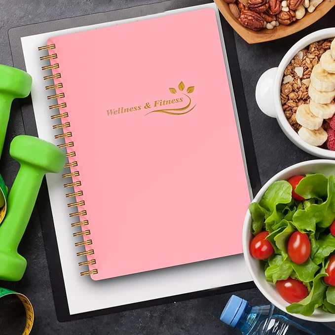 Wellness Planner & Fitness Log - Daily Diet & Health Journal with Weight Loss, Wellness Journal Notebook for Tracking Fitness, Sleep, Nutrition, Meal, Habits, A5(5.8 x 8.6 inch) (Pink)