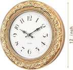 Menterry European Vintage Decorative Wall Clock, 12" Antique Gold Style, Battery Operated Wall Clocks for Kitchen, Bedroom, Farmhouse, Bathroom, Offices