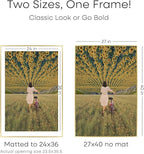 Homeforia 27x40 Picture Frame Gold, High End Metal 27 x 40 Large Poster Frames with Mat 24 by 36 inch Photo, 27x40 Gold Frame Matted to 24x36 for Print, 40x27 Frame, Tempered Glass, Wall Kit, Set of 1