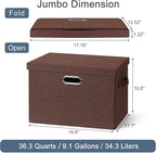 Large 17" 36 Quart Collapsible Stackable Storage Bins with Lids, 3 Packs Dark red Foldable Fabric Closet Storage Boxes with Lids, Heavy-duty Linen Cube Baskets(17x12x11)