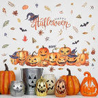 clothmile 38.18 x 36.15 Inch Halloween Wall Decals Halloween Pumpkins Bat Leaves Wall Stickers Removable Halloween Peel and Stick Sticker for Halloween Party Supplies Home Window Decor