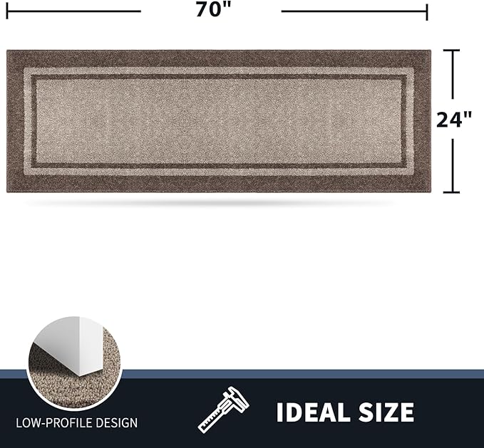 PURRUGS Dirt Trapping Door Mat 24" x 70", Non-Slip/Skid Machine Washable Entryway Rug, Shoes Scraper, Area Rug, Super Absorbent Welcome Mat for Muddy Wet Shoes and Paws, Beige & Grayish Brown