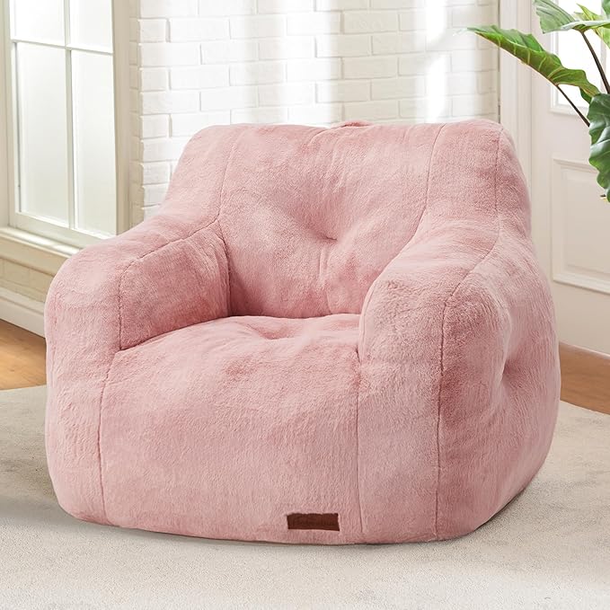 Hobestluk Bean Bag Chair for Adult Small Bean Bag Chairs with Arms Furry Beanbag Chair with Foam Filler Stuffed Bean Bag Sofa for Reading in Bedroom Living Room and Dorms(Pink)