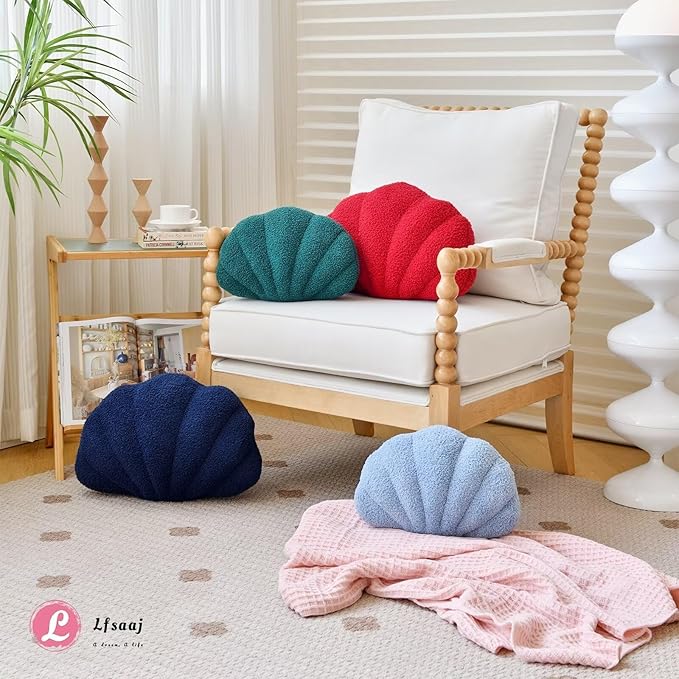 Seashell Throw Pillows, Shell Shaped Throw Pillows, 18 Inch Soft Home Decorative Pillow Plush Cushion for Bed Couch Living Sofa Room Decor Accent Throw Pillow (Dusty Blue 18Inch)