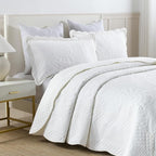 MarCielo 3-Piece 100% Cotton Oversized Bedspread Lightweight Quilt Coverlet Embroidery Farmhouse Bedding (Tf Bright White, Oversized Queen (100"x106"))