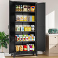 75" Tall Pantry Cabinet,Farmhouse Kitchen Pantry Storage Cabinets with 2 Doors and 5 Shelves,Black Metal Storage Cabinet,Large Cupboard for Home,Kitchen,Dining/Living Room
