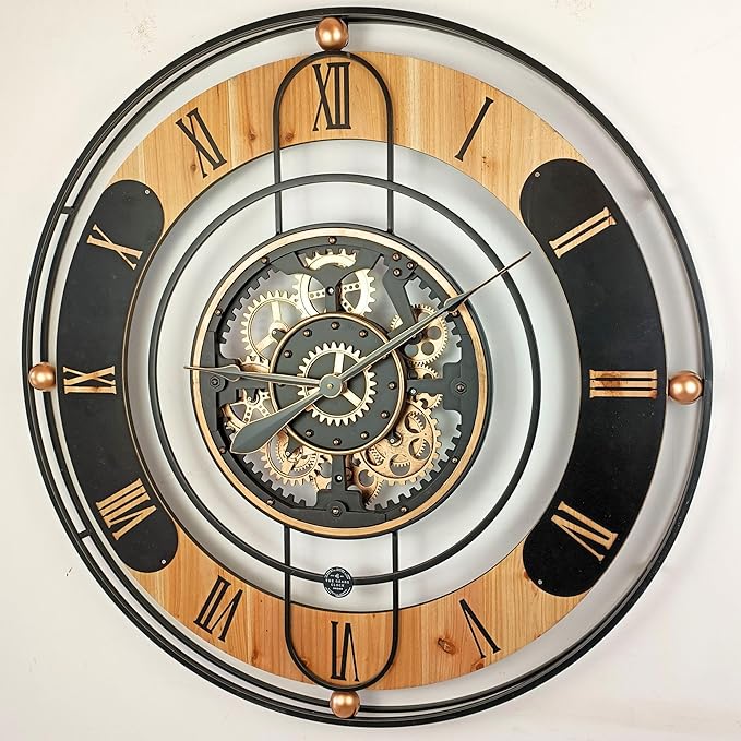 The Gears Clock 36'' Inch Real Moving Gear Wall Clock Switzerland Line (Black, 36 inches (90 cm))