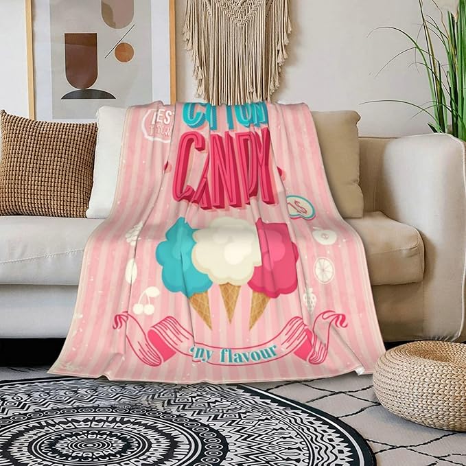 HGOD DESIGNS Candy Throw Blanket Sweet and Colorful Candy Pink Blanket Super Soft Flannel Throw Blanket Lightweight Plush Fuzzy Bed Blanket for Bedding Sofa and Travel 50"X60"