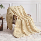 Chunky Knit Throw Blanket, 40''*50'' Knitted Throw Chenille Yarn for Bed Couch, Handmade Oatmeal Crochet Big Thick Blanket, Machine Washable Cute Comfy Blanket for Home Decor