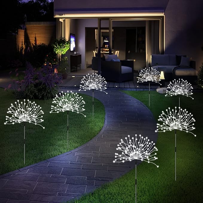 Unihoh Solar Garden Lights Outdoor, 4 Pack 120 LED Waterproof Decorative String Lights 8 Modes with Remote DIY Outdoor Decor for Pathway Walkway Yard (Cool White)