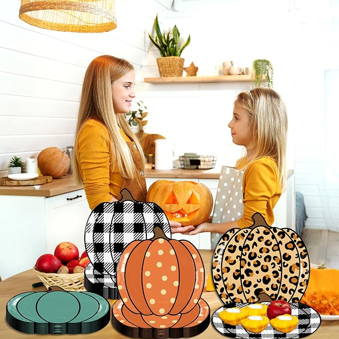 HAKOTI 40Pcs Fall Pumpkin Paper Plates - Thanksgiving Harvest Party Tableware Decoration Orange Pumpkin Shape Plates for Autumn, Halloween Holiday