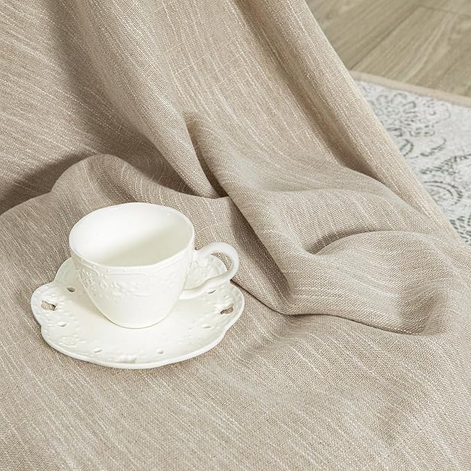 MYSKY HOME Ceiling Curtains for Living Room, Soft Cotton Curtain Polyester Blend Semi Sheers Light Filtering Window Treatments Decor Back Tab Top Panel, 50" x 95", Light Oatmeal, 2 PCs