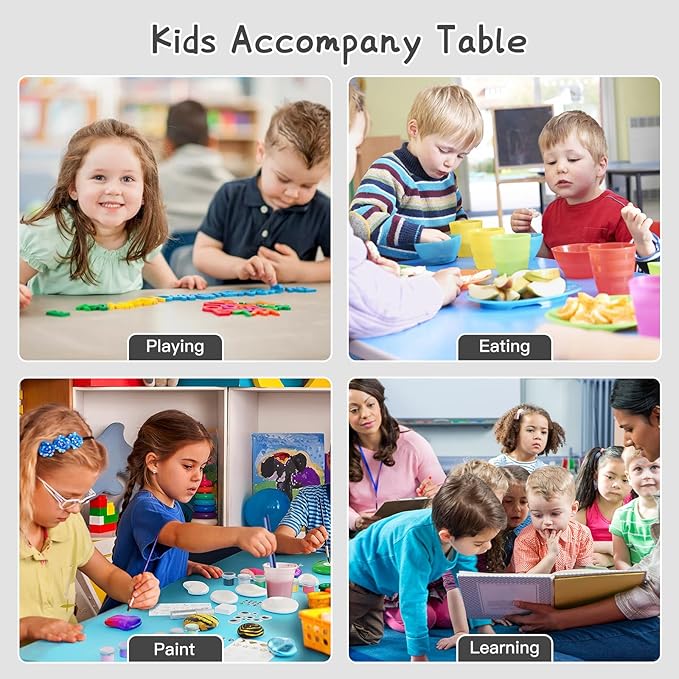 Kids Study Table and 6 Chairs Set,Height Adjustable Table and Chairs for Children and Toddlers,47.2"X23.6"Graffiti Desktop,Suitable for Daycare,Classrooms, Home