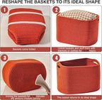 Storage Baskets for Organizing, Storage Basket for Shelves, Toy Towel Basket for Bathroom Nursery, Woven Cotton Rope Baskets for Decor, 15"x11"x9.5", 3 Packs, Brick Red