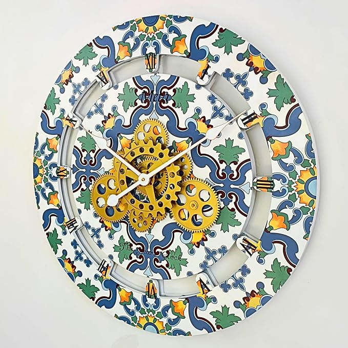 The Gears Clock Wall Clock Italy Collection with Moving Gears (Meta, 24 inch Round)