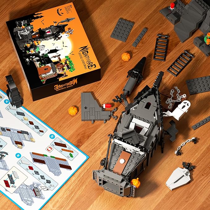 Mini Bricks Haunted Graveyard House Building Set - 1092 PCS Halloween Spooky Construction Toy Kit for Kids & Adults (Not Compatible with )