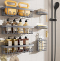Veken 6-Pack Rustproof & Waterproof Shower Caddy, Adhesive Shelves Rack, Large Capacity Bathroom, College Dorm & Apartment Organizers, No-Drill Wall Mount Living Room & Bedroom Decor, Light Grey