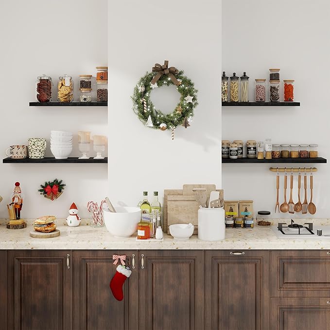 Fun Memories Floating Shelves for Wall, 27.5" Rustic Wood Deep Wall Mounted Shelves with Invisible Brackets for Decor & Storage, Floating Shelf for Living Room, Bathroom (Black, Set of 2)