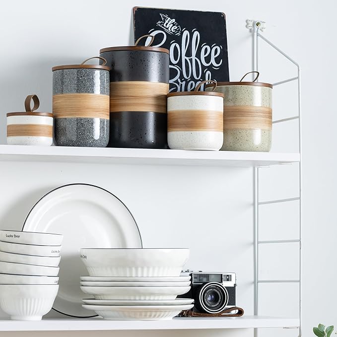 Spice Jars with Lid, Coffee Container Kitchen Food Storage Jars for Spice Sugar Tea Bag, Stackable Decorative Canisters for Countertop, 37oz