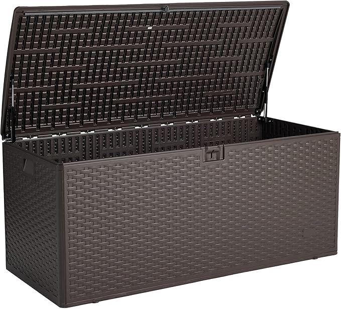 Amazon Basics Outdoor Patio Storage Box 150 Gallon Deck Box, Waterproof and Weather-resistant, Furniture Cushions Garden Tools, Brown