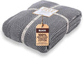 Gold Case Throw Blanket for Bed – 100% Recycled Turkish Cotton Bed Blanket – Decorative Throw Cotton Blankets for Living Room & Bedroom – Woven Twin Blankets - 71x90 - Black