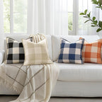 decorUhome Buffalo Plaid Check Throw Pillow Covers 16x16 Set of 2, Outdoor Decorative Farmhouse Neutral Pillow Covers with Stitched Edge for Bed Couch Sofa, Navy Blue and White