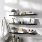 Wood Floating Shelves for Wall Decor, Rustic Wall Shelves for Bedroom Bathroom Kitchen Living Room, Set of 4 Black 36 Inch