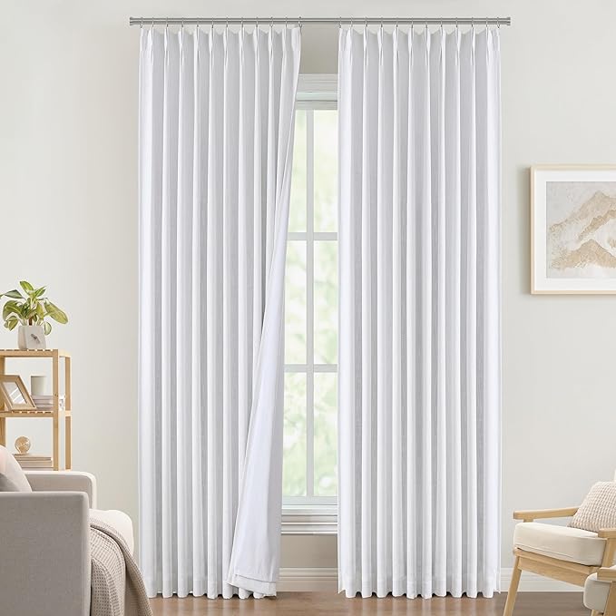 Vision Home White Pinch Pleated Full Blackout Curtains Thermal Insulated Window Curtains 120 inch for Living Room Bedroom Room Darkening Pinch Pleat Drapes with Hooks Back Tab 10 FT 60" Wx120 Lx1