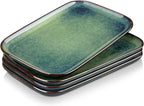 vancasso Stern Serving Platters Set of 4, 11 Inches Rectangular Ceramic Serving Plates, Green Serving Trays for Entertaining