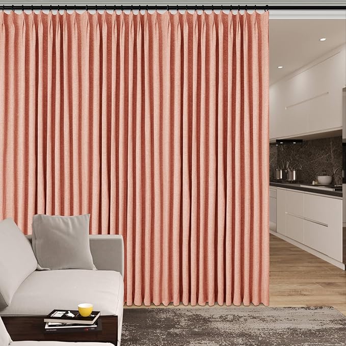 Room Divider Curtains Screen Partitions, Linen Look 100% Blackout Drapery 84 Inches Long, 120" Wide Pinch Pleated Window Drapes, Privacy Protecting, Light Blocking, (1 PC, Orange)