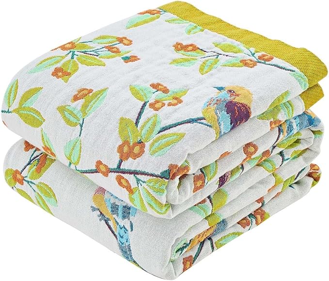 Boho Throw Blanket for Bed, 100% Cotton Soft Rustic Quilt Fall Blanket, 50"x60" Floral Printed Farmhouse Decor Bed Blankets, All Season Rustic Reversible Bohemian Throw Quilt