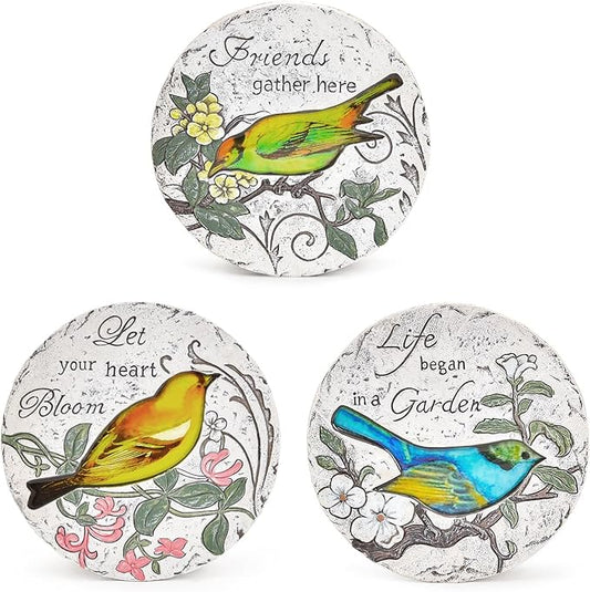 Sungmor 3PC Pretty Garden Stepping Stones, 9.5" Large Concrete Decorative Stones with Beautiful Pattern, Unique Outdoor Lawn Accents, Yard Walkway Flower Bed Wall Shelf Welcome Friends Decorations