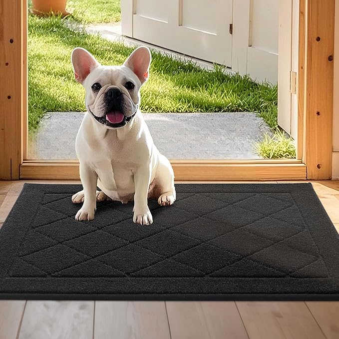 JSEI Dirt Trapper Door Mat 20"x32", Non-Slip Washable Entryway Mats, Dog Door Mat, Stain Resistant and Absorbent Floor Mats, Low Profile Welcome Mat for Front Back Door, Black