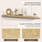 RICHFOCUS 72Inch Floating Shelves for Wall 2 Pack Shelves for Bedroom|Kitchen|Bathroom Wall Mounted Rustic Wood Floating Shelf with Invisible Brackets for Books|Storage|Decor, Oak