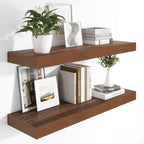 Heimlove 12 Inch Deep Floating Shelves, 48 x 12 inches Long Wall Shelf, Large Display Shelf & Storage Shelf, Rustic Wood Wall Shelves for Fireplace Mantel, Set of 2(Walnut)