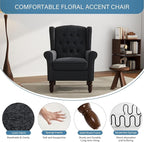 UIXE High Back Accent Chair, Upholstered Armchair in Fabric, Retro Wingback Arm Chair for Living Room, Comfy Single Sofa Bedroom Reading Seat with Solid Wood Legs - Black Blue