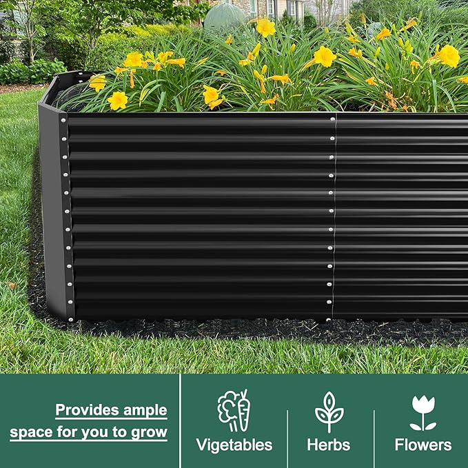 Land Guard 8x4x3ft Rectangular Galvanized Raised Garden Beds, Large-Capacity Metal Planter Box Outdoor, Durable Deep Raised Garden Bed 3ft Tall, Raised Beds for Gardening Vegetables, Dark Grey