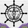 Personalized Ship Wheel Metal Sign, Customized Nautical Wall Decor, Anchor Compass Metal Sign, Family Name Sign, Monogram Wall Decor, Last Name Signs for Home, Housewarming Gift