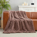 Amélie Home Faux Fur Throw Blanket for Couch, Cozy Fuzzy Fluffy Fur Luxurious Soft Striped Plush Gift Blankets for Family Sofa Chair Bed Living Room Bedroom, 55"x70", Light Coffee