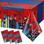 Oudain 3 Pcs Spider Tablecloth 108 x 54 in Red and Blue Plastic Disposable Table Covers City Web Theme Birthday Party Decorations Large Table Cloths for Party Indoor Outdoor (Birthday)