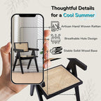 Rattan Dining Chairs Set of 2, Farmhouse Wicker Dining Chairs with Cane Seat Accent Armchair for Dining Room Kitchen Restaurant, Walnut