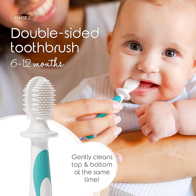 Cherish Baby Care Baby Toothbrush & Toddler Toothbrush Set (0-2 Years) - BPA-Free & Safety-Tested, 2023 Award Winner, Food-Grade Silicone (Teal)