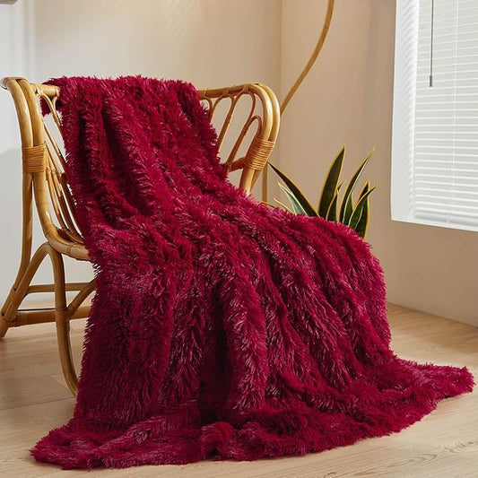 XeGe Luxury Faux Fur Throw, Red Soft 50x60 Fluffy Blanket, Shaggy Plush Decorative Couch Blanket, Autumn Cute Furry Fuzzy Lap Bed Throw for Kids Women Men Teen Girls