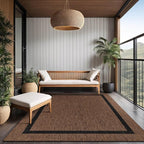 Bordered Outdoor Rug 10x14 Washable Outside Carpet for Indoor Patio Porch Waterproof Easy Cleaning Non Shedding Area Rugs Nut Brown - Black 10 x 14